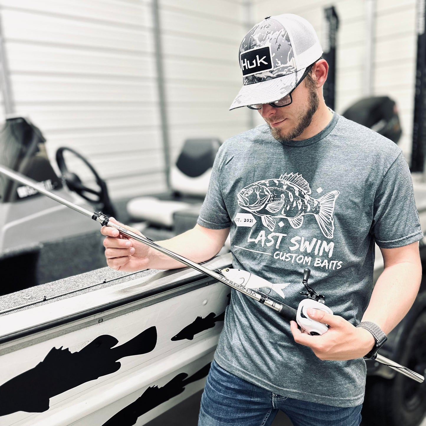 Last Swim Smallmouth Tee (Dark Heather/White)